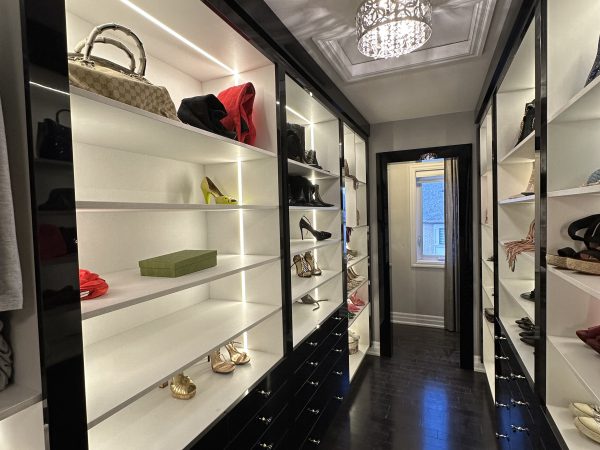 Modern Black walking closet with lights